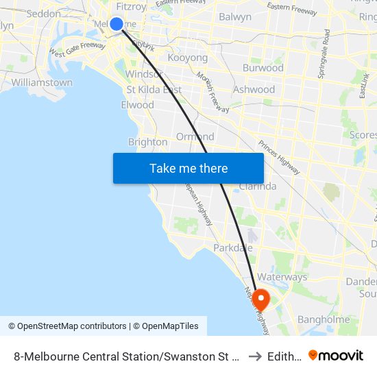 8-Melbourne Central Station/Swanston St (Melbourne City) to Edithvale map