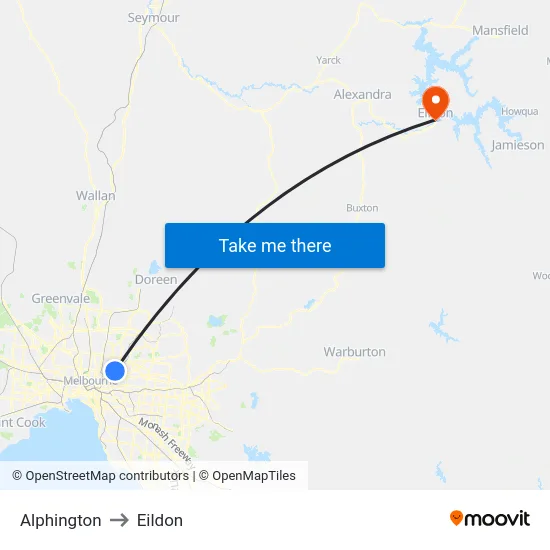Alphington to Eildon map