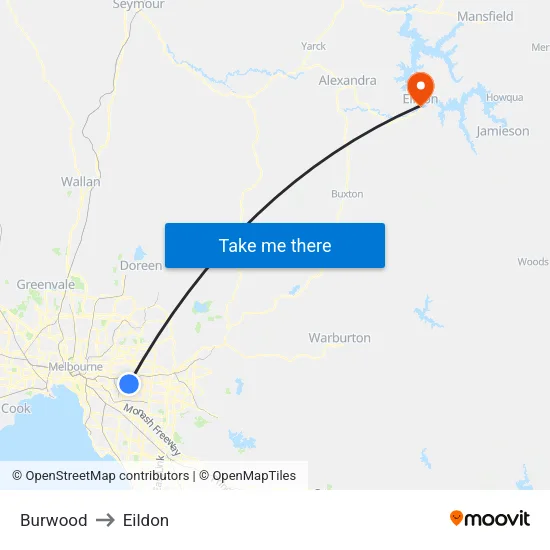 Burwood to Eildon map