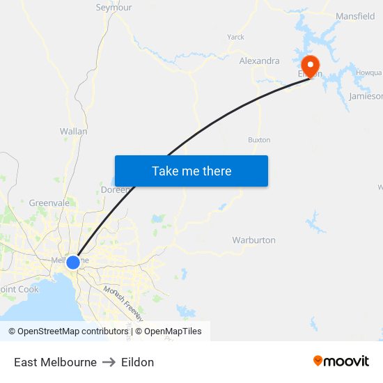 East Melbourne to Eildon map