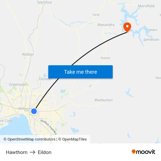 Hawthorn to Eildon map