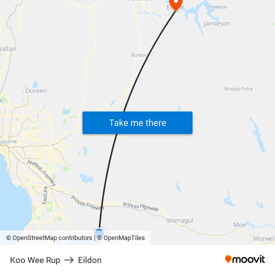 Koo Wee Rup to Eildon map