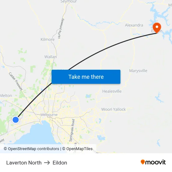 Laverton North to Eildon map