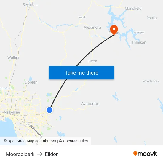 Mooroolbark to Eildon map