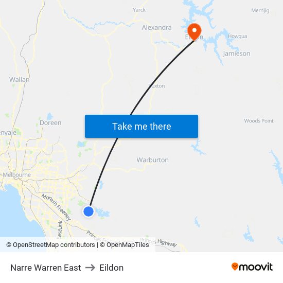 Narre Warren East to Eildon map