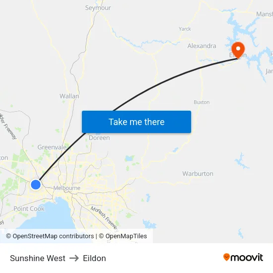 Sunshine West to Eildon map