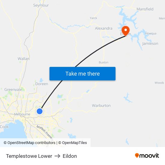 Templestowe Lower to Eildon map