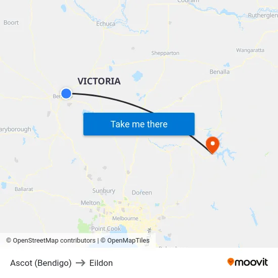 Ascot (Bendigo) to Eildon map