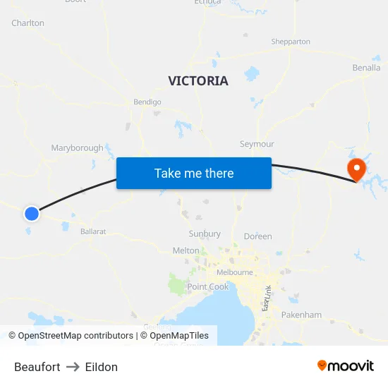 Beaufort to Eildon map