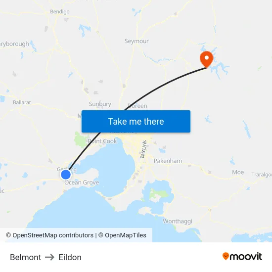 Belmont to Eildon map