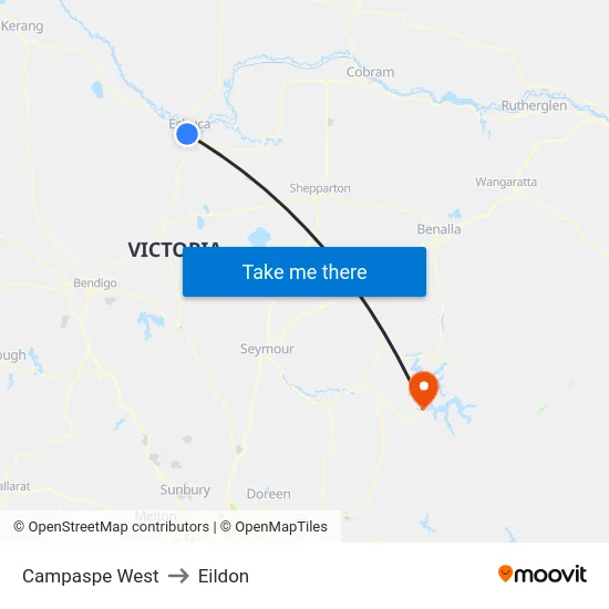 Campaspe West to Eildon map