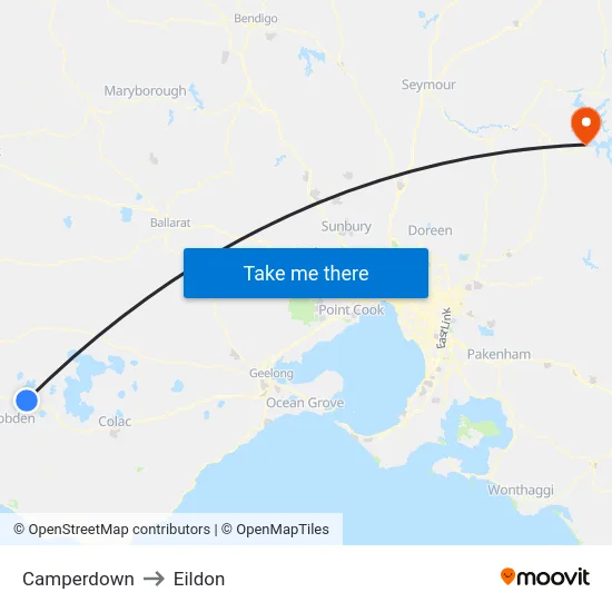 Camperdown to Eildon map