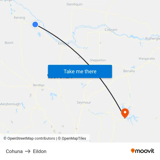 Cohuna to Eildon map