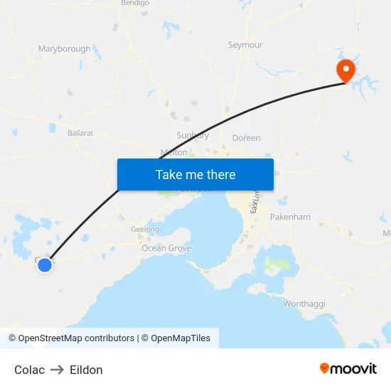Colac to Eildon map