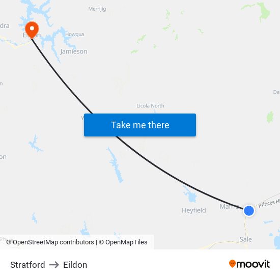 Stratford to Eildon map