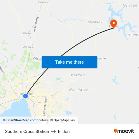 Southern Cross Station to Eildon map