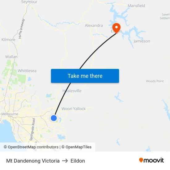 Mt Dandenong Victoria to Eildon map