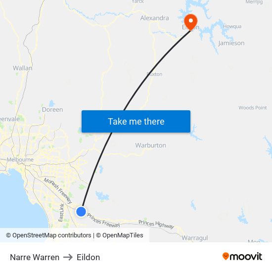 Narre Warren to Eildon map