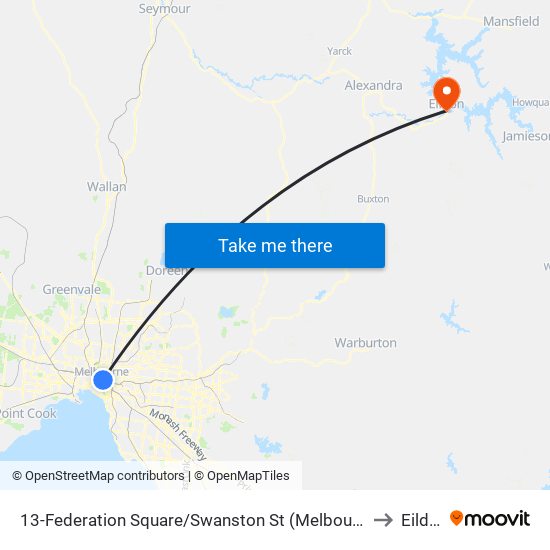 13-Federation Square/Swanston St (Melbourne City) to Eildon map