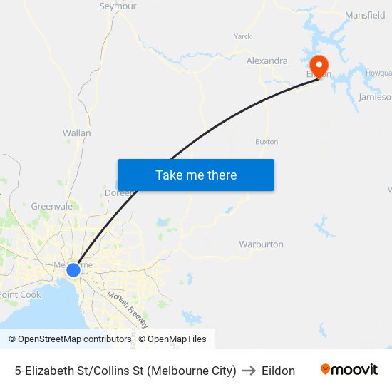 5-Elizabeth St/Collins St (Melbourne City) to Eildon map