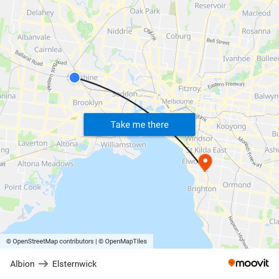 Albion to Elsternwick map