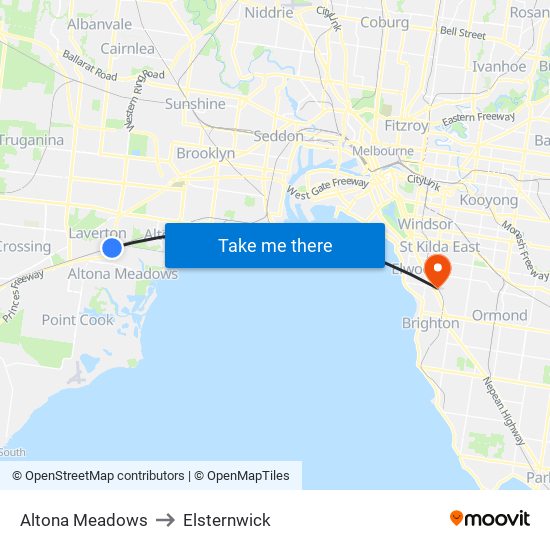 Altona Meadows to Elsternwick map