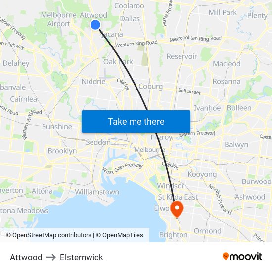 Attwood to Elsternwick map