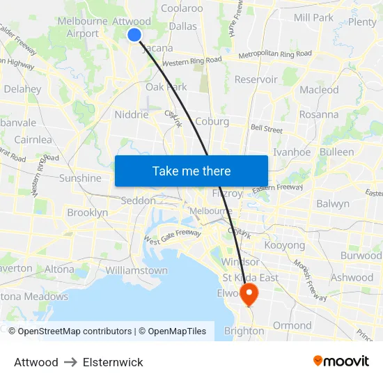 Attwood to Elsternwick map