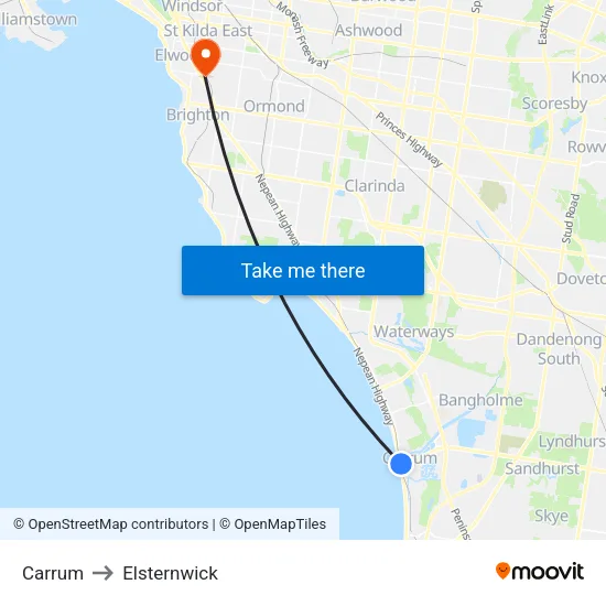 Carrum to Elsternwick map