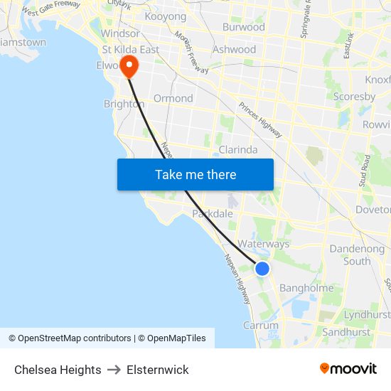 Chelsea Heights to Elsternwick map