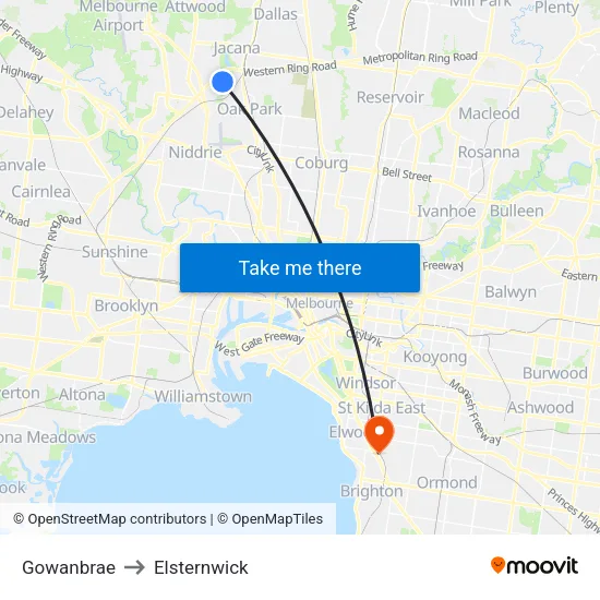 Gowanbrae to Elsternwick map