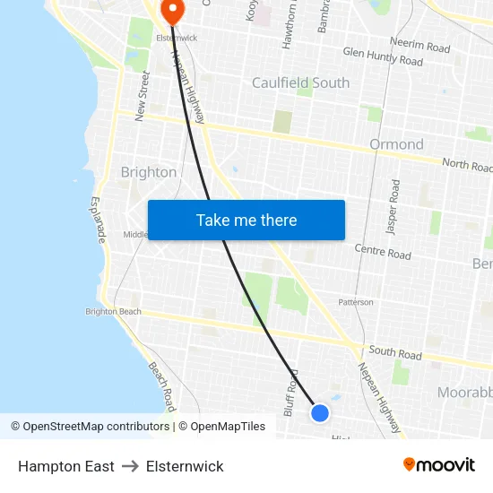 Hampton East to Elsternwick map