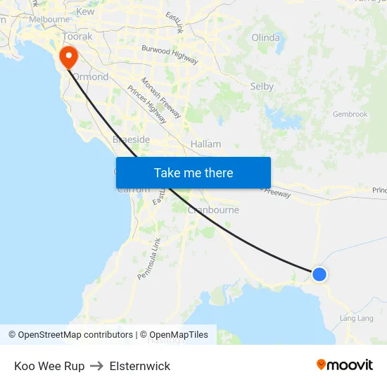 Koo Wee Rup to Elsternwick map