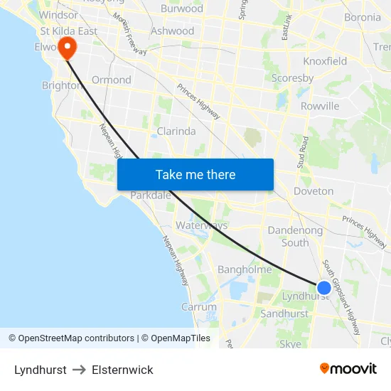 Lyndhurst to Elsternwick map