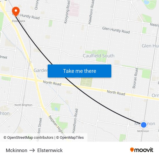 Mckinnon to Elsternwick map