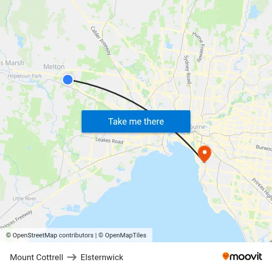 Mount Cottrell to Elsternwick map