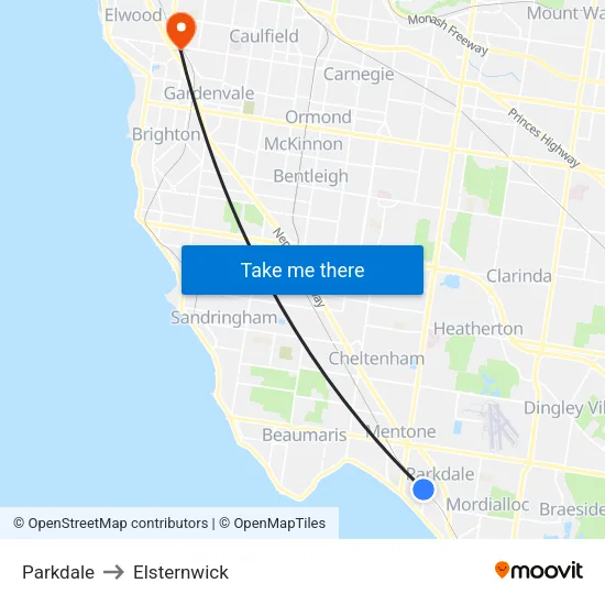Parkdale to Elsternwick map