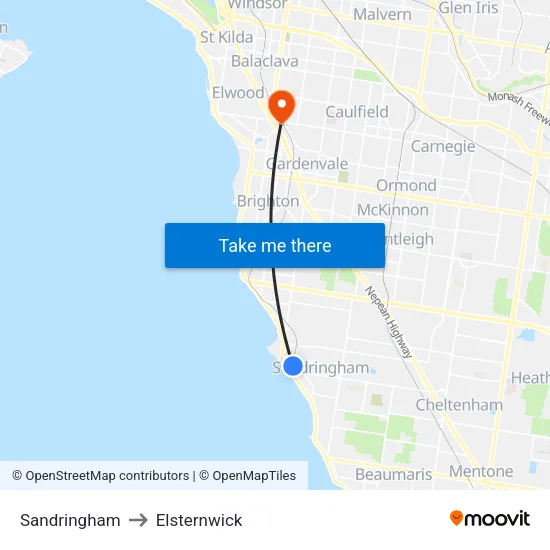Sandringham to Elsternwick map