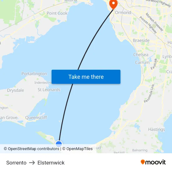 Sorrento to Elsternwick map