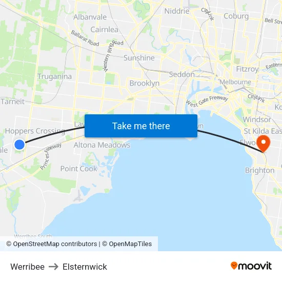 Werribee to Elsternwick map