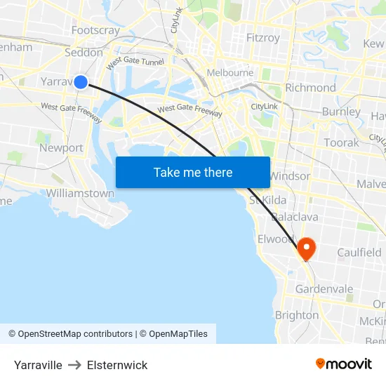 Yarraville to Elsternwick map