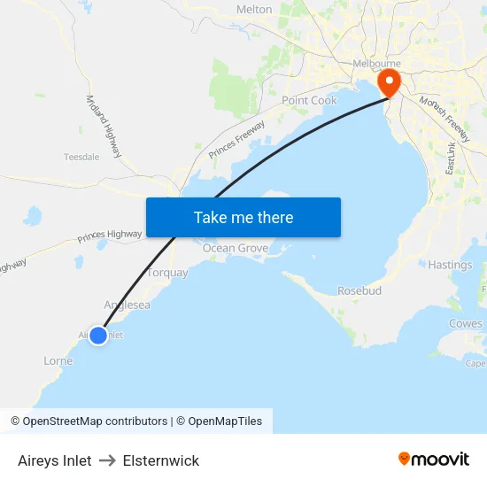 Aireys Inlet to Elsternwick map