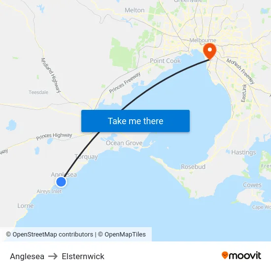 Anglesea to Elsternwick map
