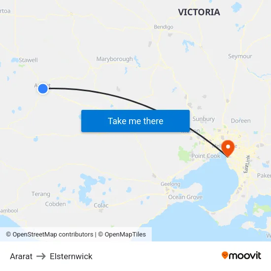 Ararat to Elsternwick map