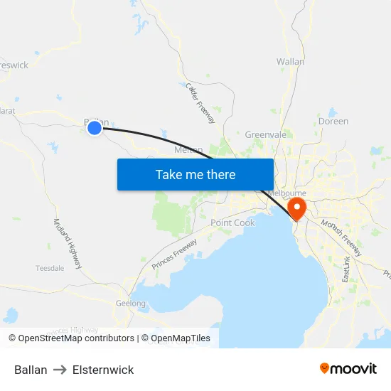 Ballan to Elsternwick map