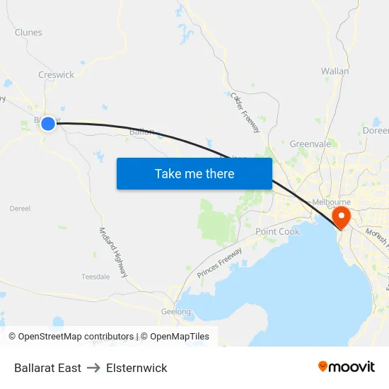 Ballarat East to Elsternwick map