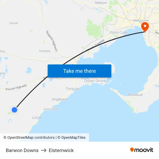 Barwon Downs to Elsternwick map