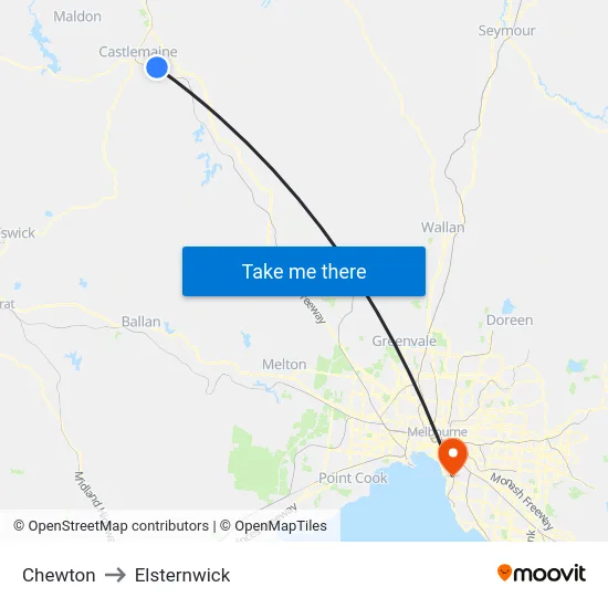 Chewton to Elsternwick map