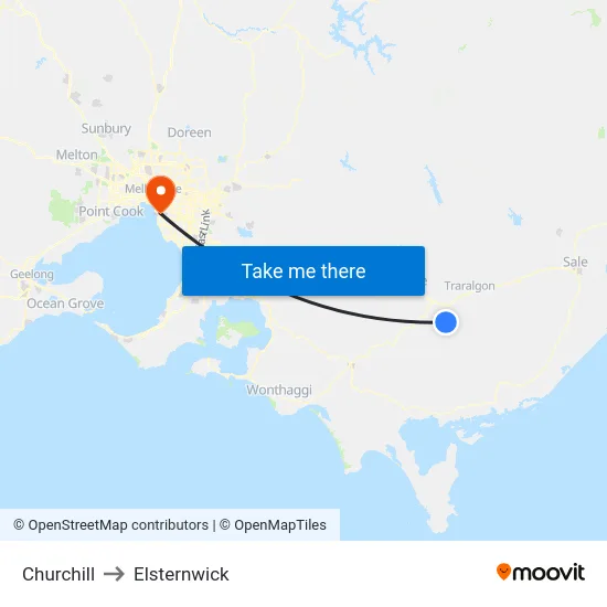 Churchill to Elsternwick map