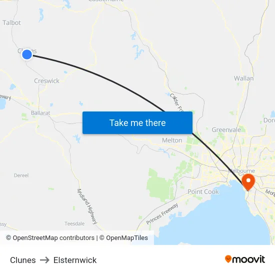 Clunes to Elsternwick map